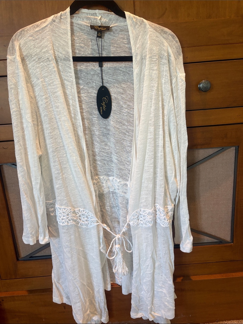 Sheer White Macrame Trim Cardigan